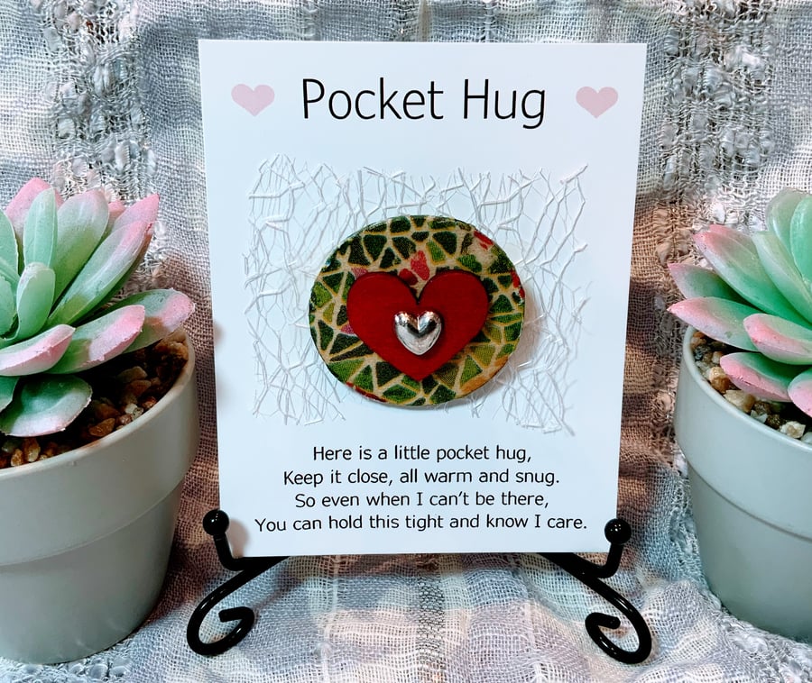 Pocket Hug Wood Heart Badge.