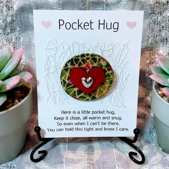 Pocket Hug Wood Heart Badge.