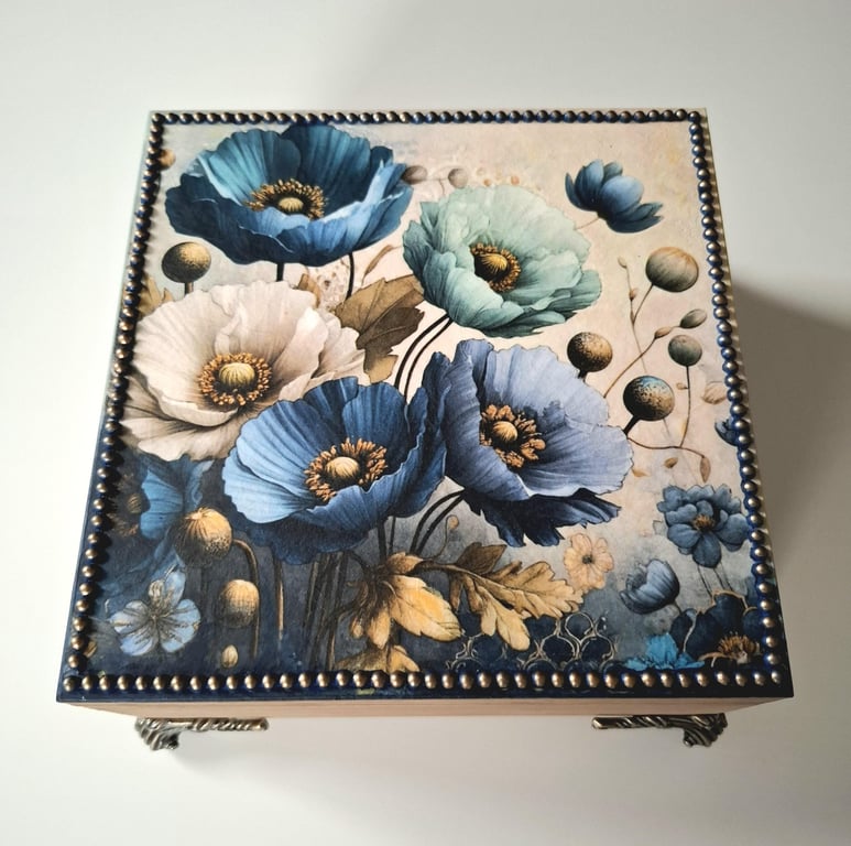 Poppy Motif Jewellery Box, Vintage Floral Keepsake Storage