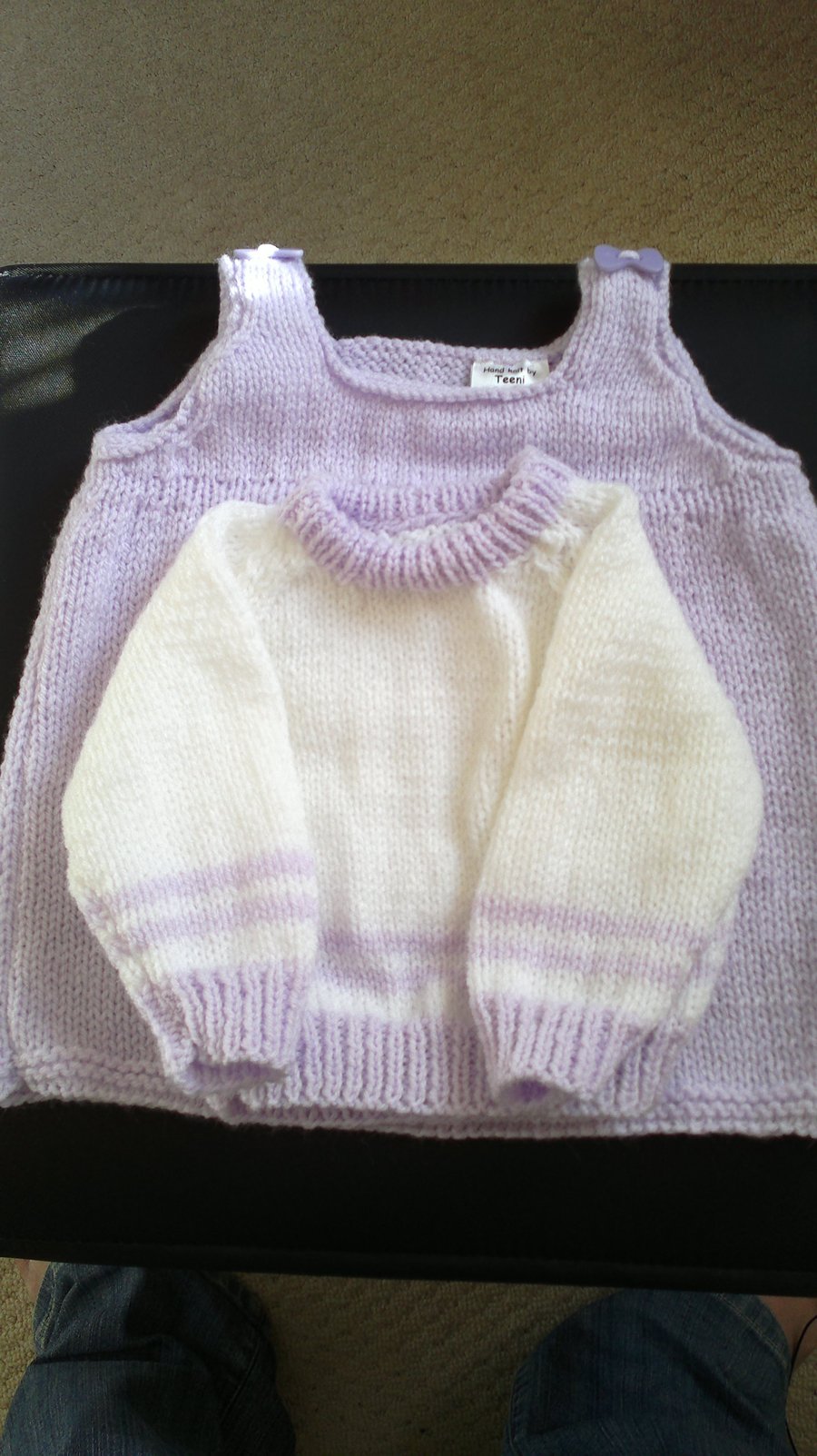 Knitted baby dress and jumper set -  made to order