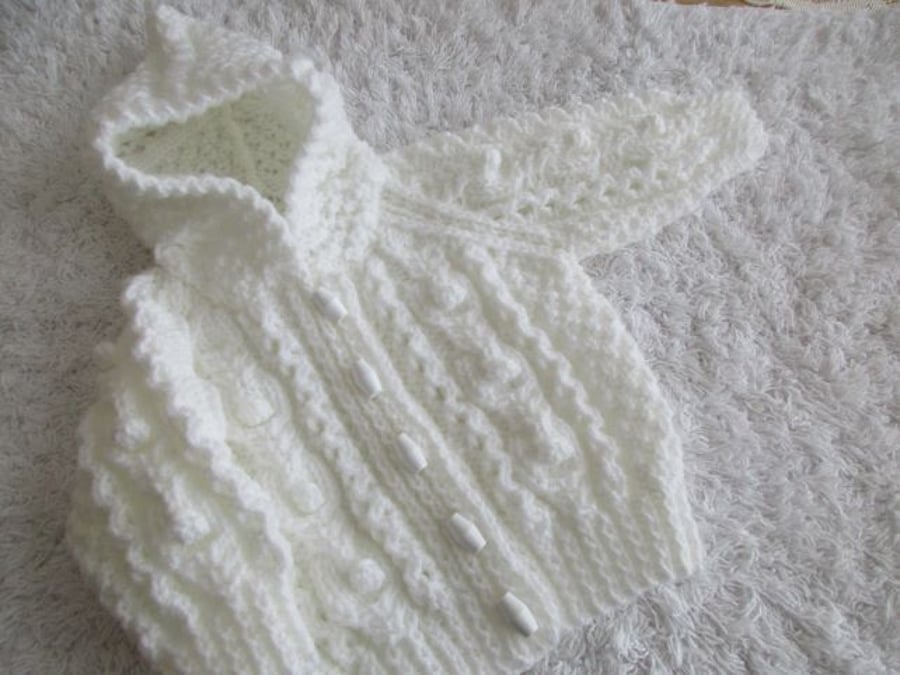 16" White Aran Jacket with Hood