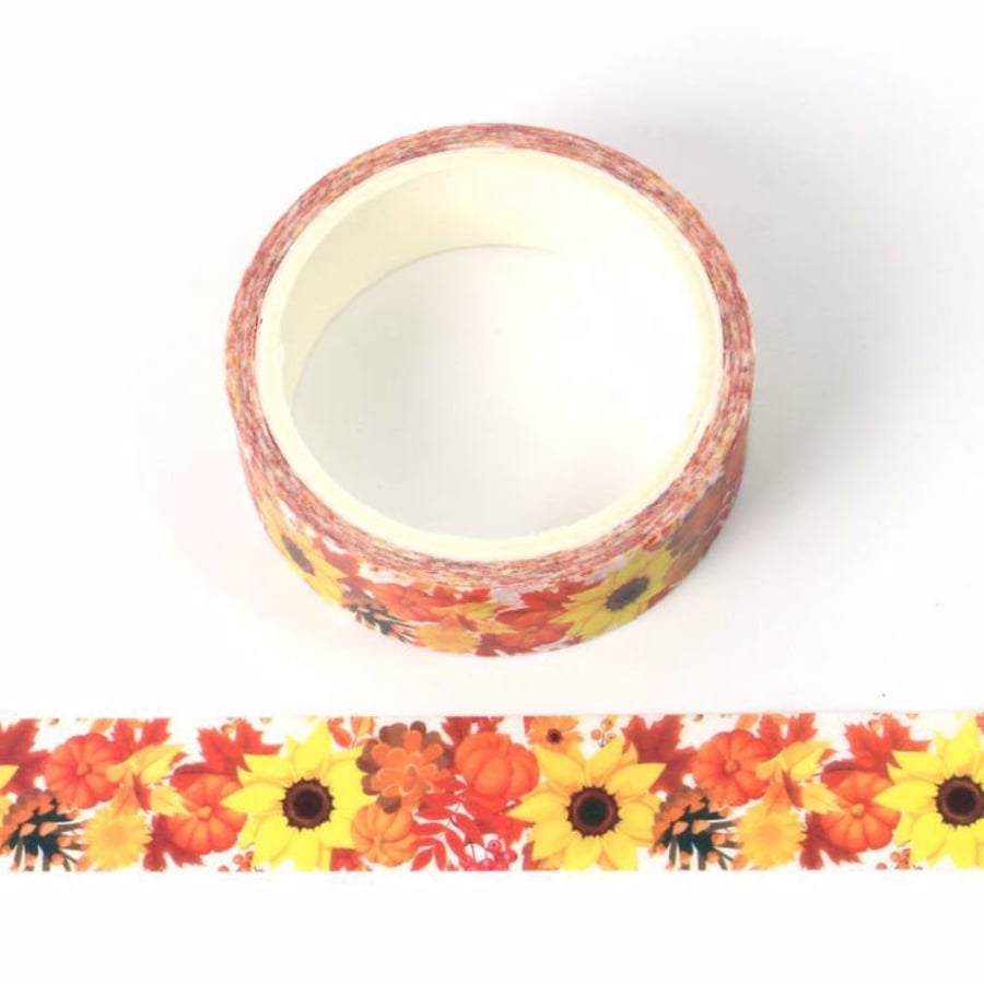 Sunflower and Flowers Print Decorative Washi Tape 15mm x 5 Meters Eco Friendly 