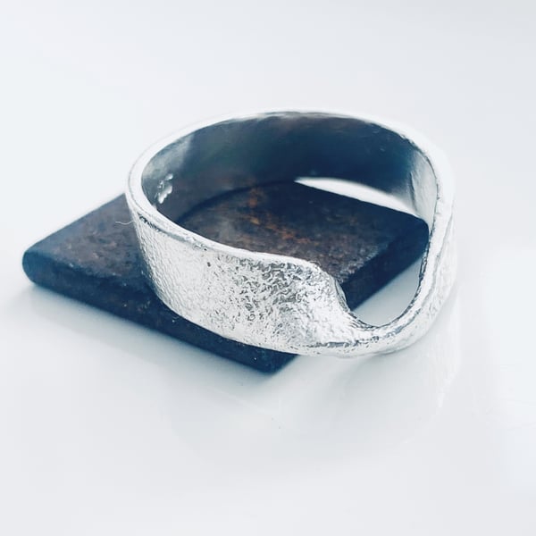   Recycled Handmade Sterling Silver Fire Texture Twist Ring