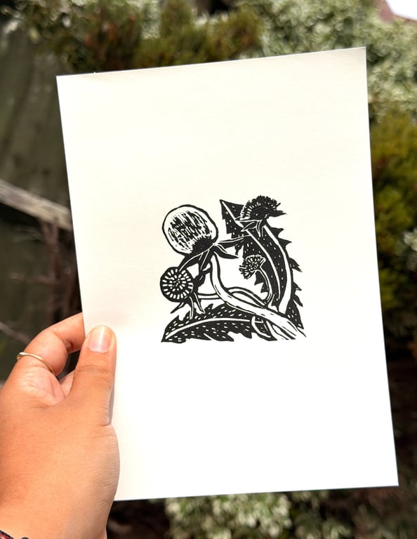 'Dandelion Seed I' A5 Folksy Linocut Print on Fine Art Printmaking Paper
