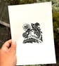 'Dandelion Seed I' A5 Folksy Linocut Print on Fine Art Printmaking Paper