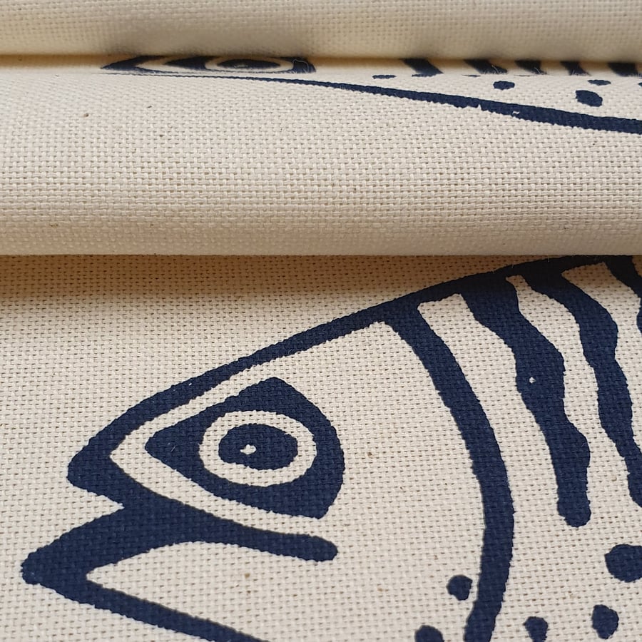 Hand printed Mackerel tea towel