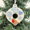 Pottery Bauble Let it snow decoration with robin