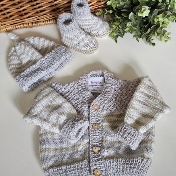 Designer Merino Wool Baby Cardigan Gift Set Size 3-6 months 
