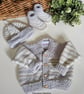 Designer Merino Wool Hand Knitted Baby Cardigan Gift Set Size 3-6 months 