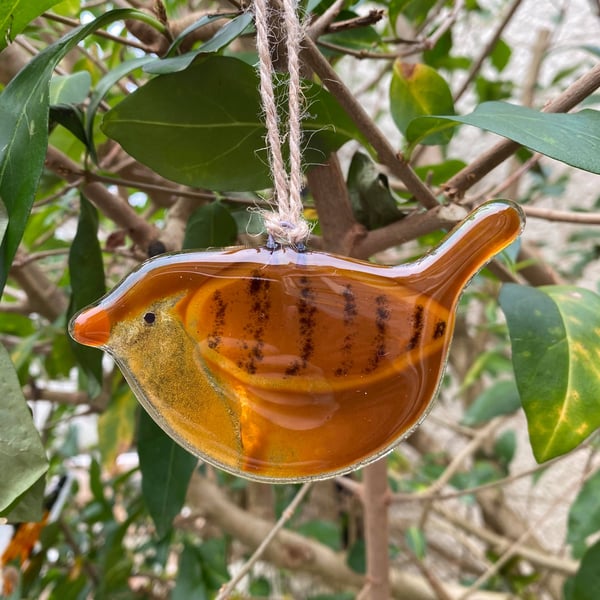 Fused Glass Birds, WREN bird lover gift, British bird, hanging bird