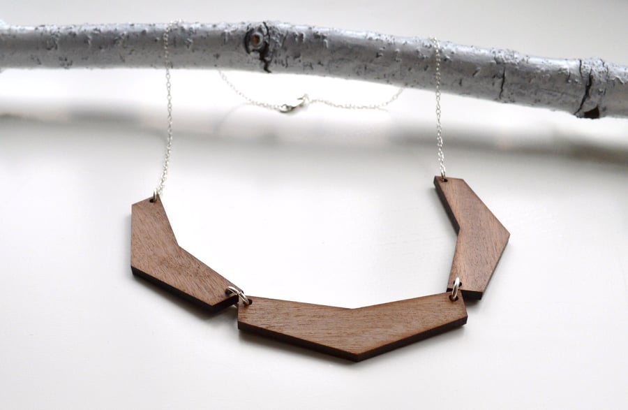 Triple Chevron Contemporary Wooden Necklace