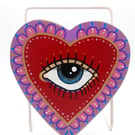 Sacred Heart Wall Art, Hand Painted All Seeing Eye on Wood, Protection Charm