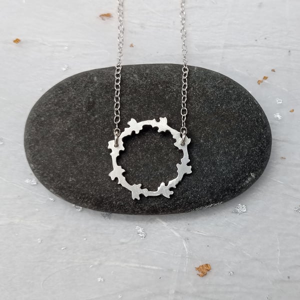 Sterling silver shaped circle necklace - delicate handmade designed pendant