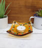 Amber Glass Trinket Dish with Autumn Leaf and Toadstools Detail - Image 2