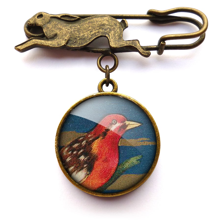 Crimson Bird Hare Pin Brooch (TB01)