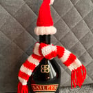 Knitted Christmas Bottle Decoration: Hat and Scarf Bottle Topper