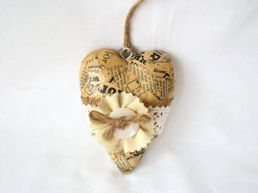 vintage style decoupage wooden heart cottage chic hanging wall decoration