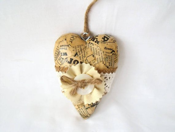 vintage style decoupage wooden heart cottage chic hanging wall decoration