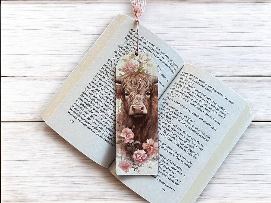 Bookmark, wooden decoupage bookmark, highland cow; 