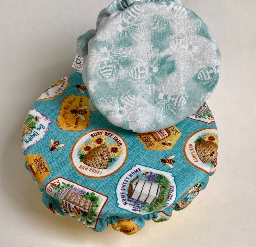 Reusable bowl covers - set of two, small and extra small. Bees and beehives