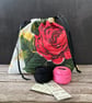 1950s Floral 'Carnations & Roses' Vintage Barkcloth Drawstring Bag, Black Ribbon - Image 5
