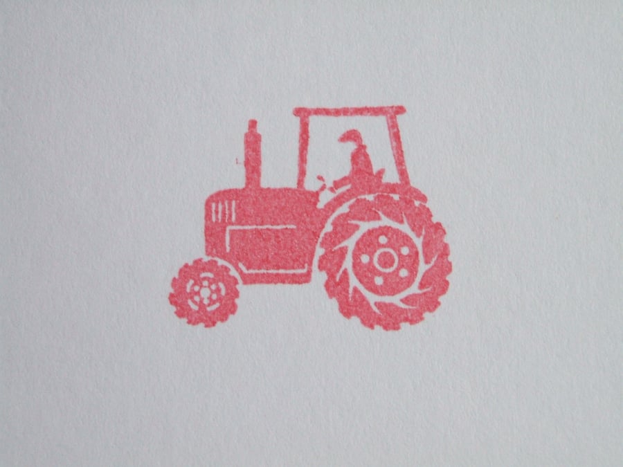 Hand printed greetings card - red tractor