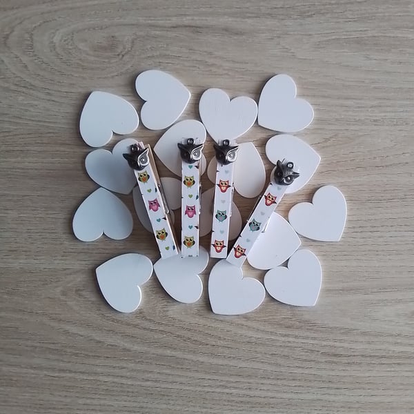 Set 4 Vintage Style Magnetic Pegs, Owls, Birthday Gift, Owl Gift, Fridge Magnet