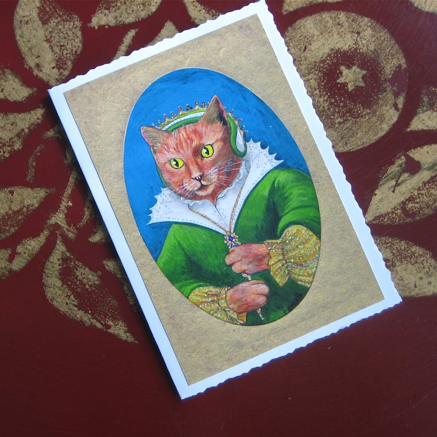 Tudor Ginger Cat Miniature Portait Greetings Card