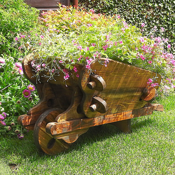 Wooden Wheelbarrow Garden Planter