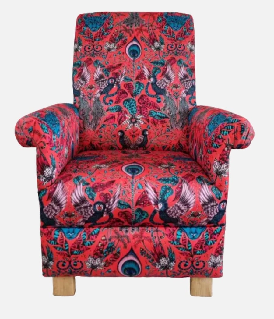 Emma J Shipley Amazon Red Fabric Chair Adult Armchair Animals Accent 