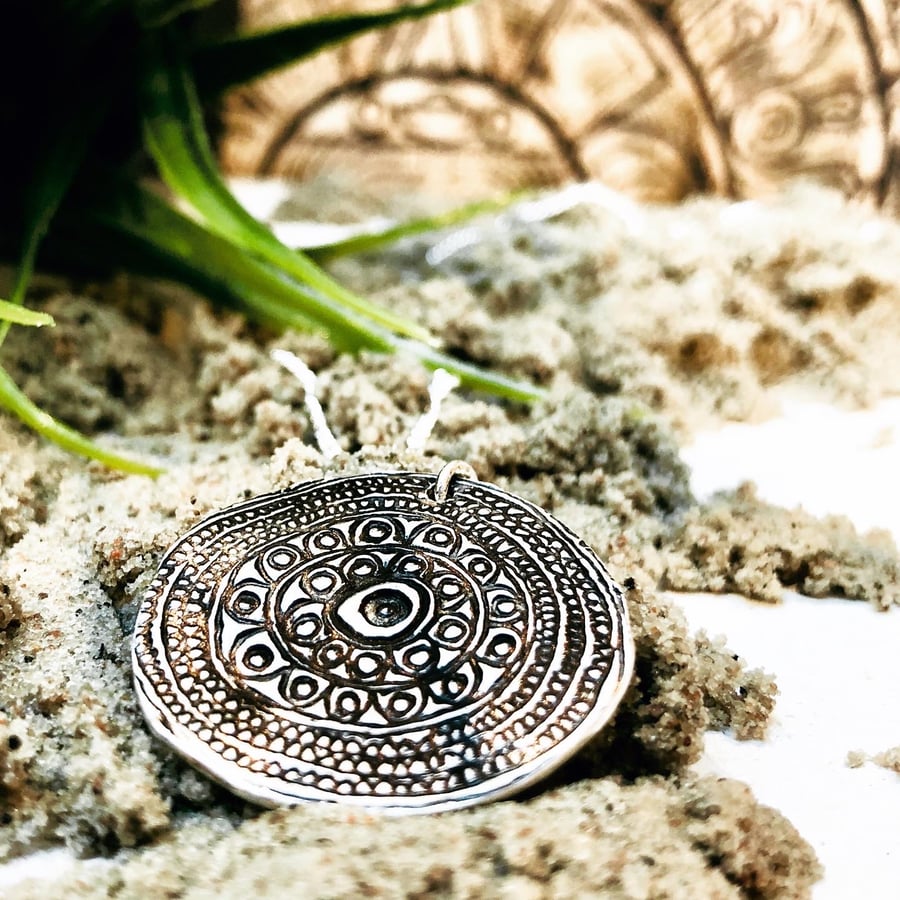 Chimalma - Aztec inspired Silver pendant - magic in the grass - tribal necklace