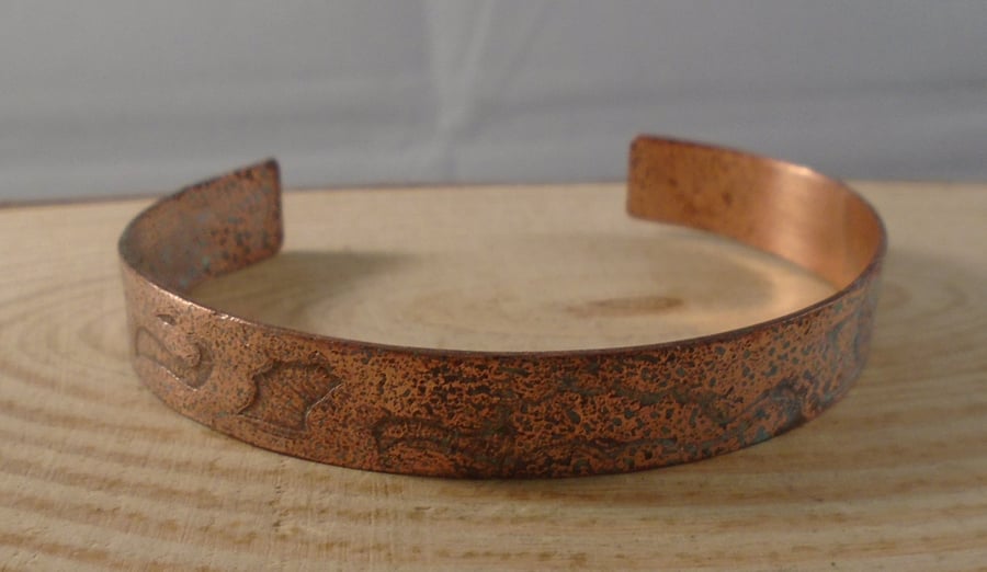 Copper Etched Aged Bangle