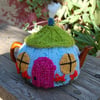 Country cottage tea cosy - hand embroidered - to fit a small tea for one teapot