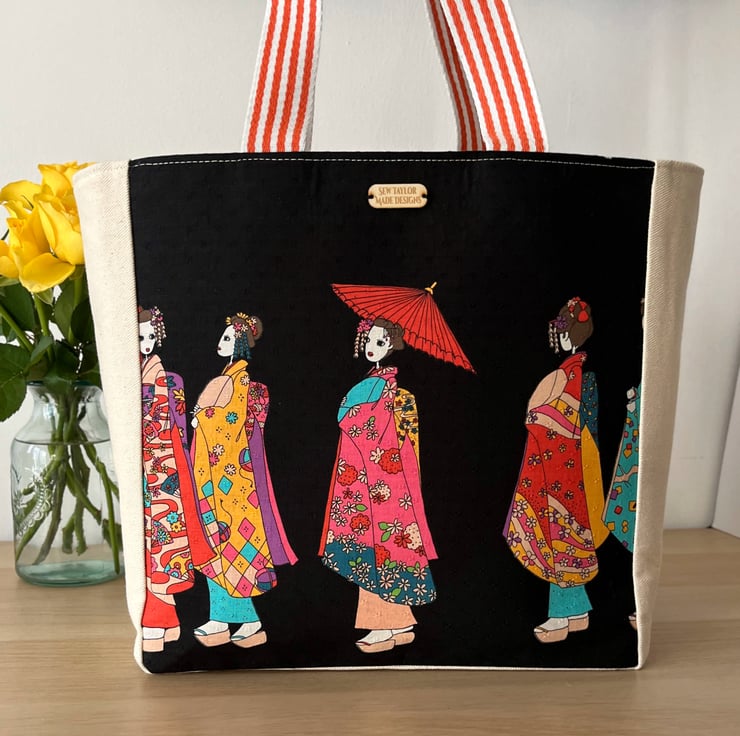 Large Tote Bag with Pockets Japanese Geisha Fab - Folksy