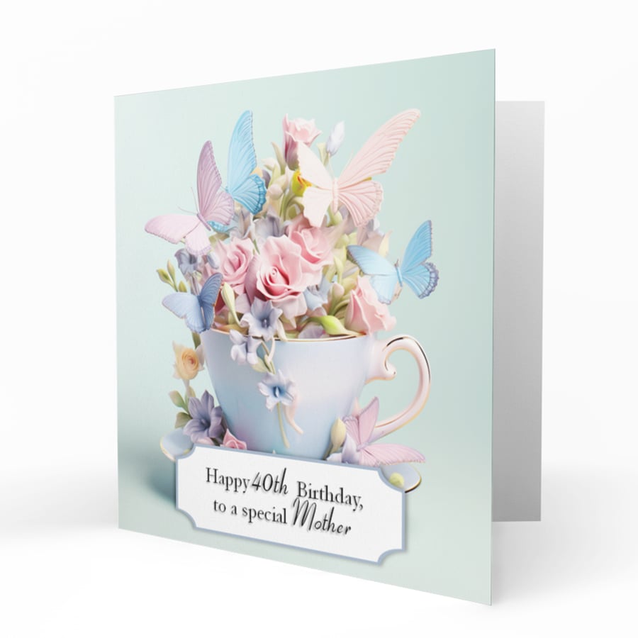 Personalised Birthday Card, Female, 30th, 40th, 50th, 60th, 70th, Tea Cup, C172