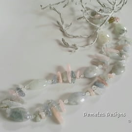 Aquamarine, Morganite & Multi Beryl Sterling Silver Necklace