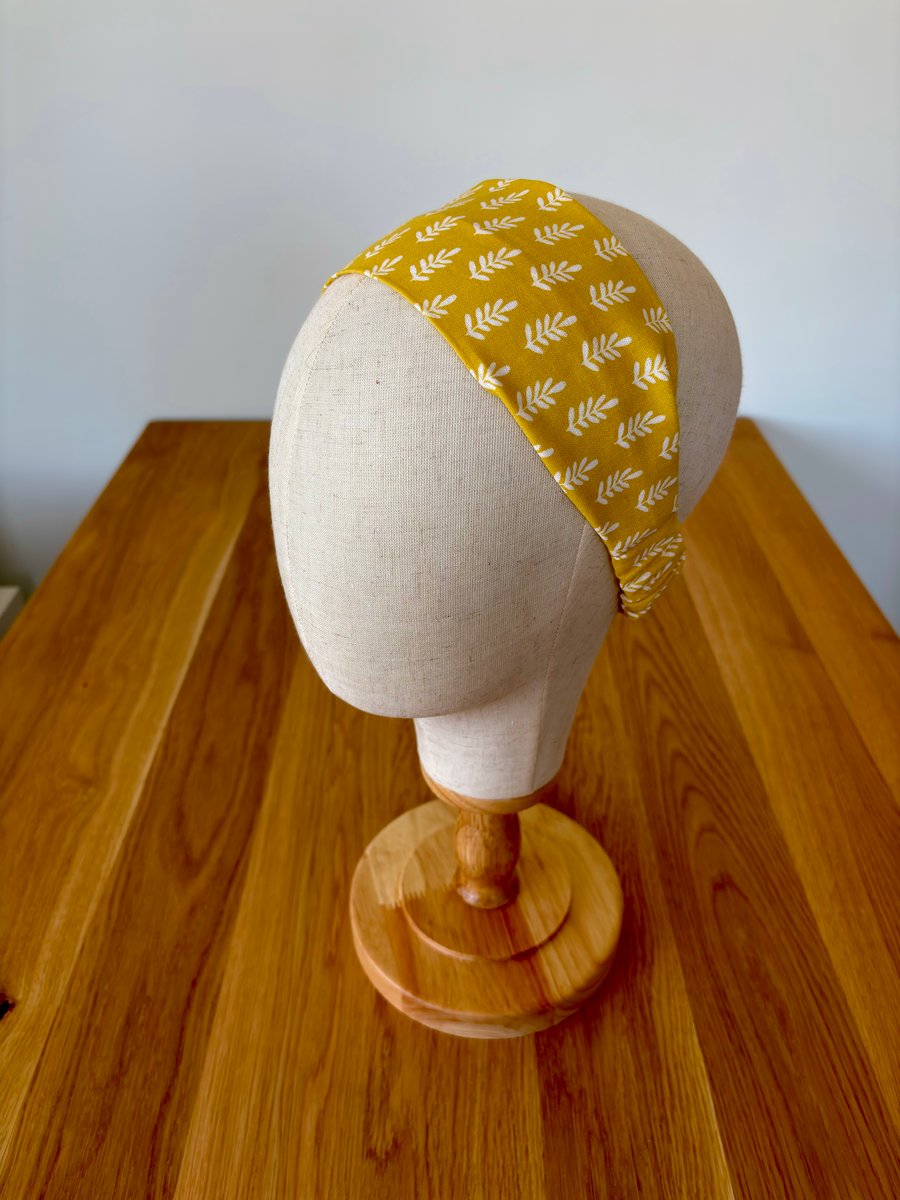 Cotton wide flat headband, yellow and white cotton headband, yoga headband