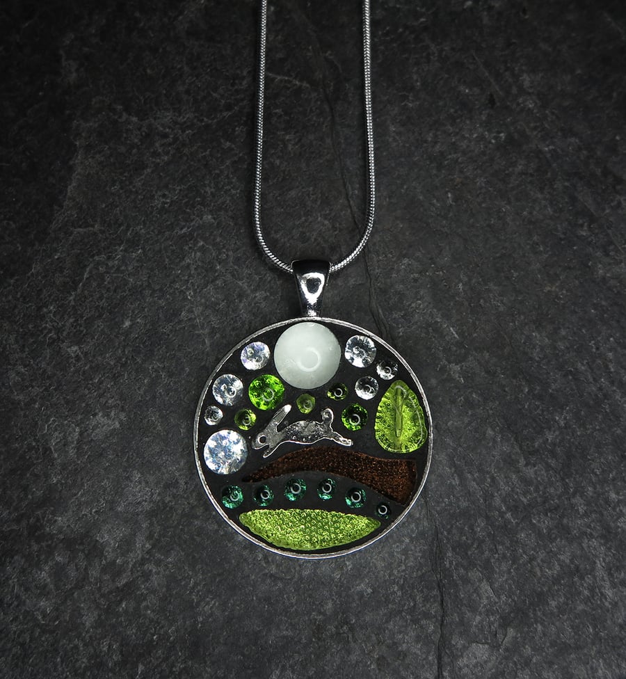 Country Hare - Mosaic Pendant - Glow In The Dark!