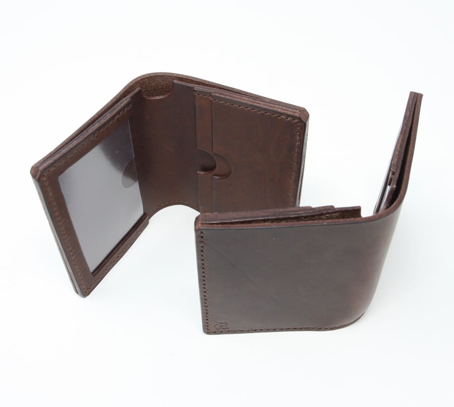 Brown leather wallet with ID pocket