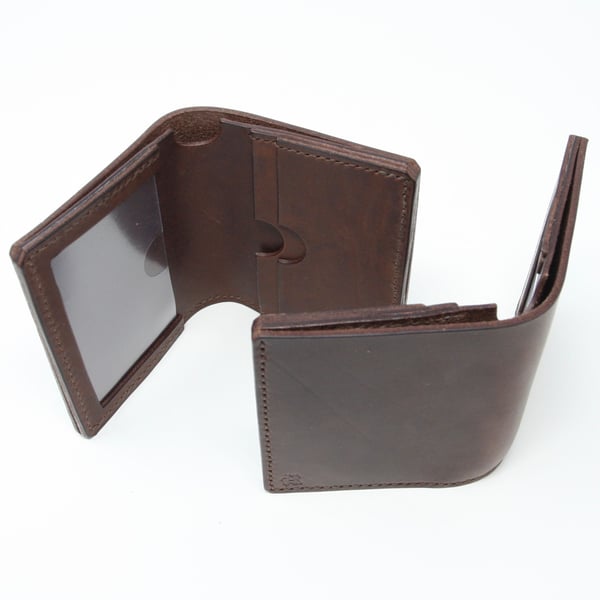 Brown leather wallet with ID pocket