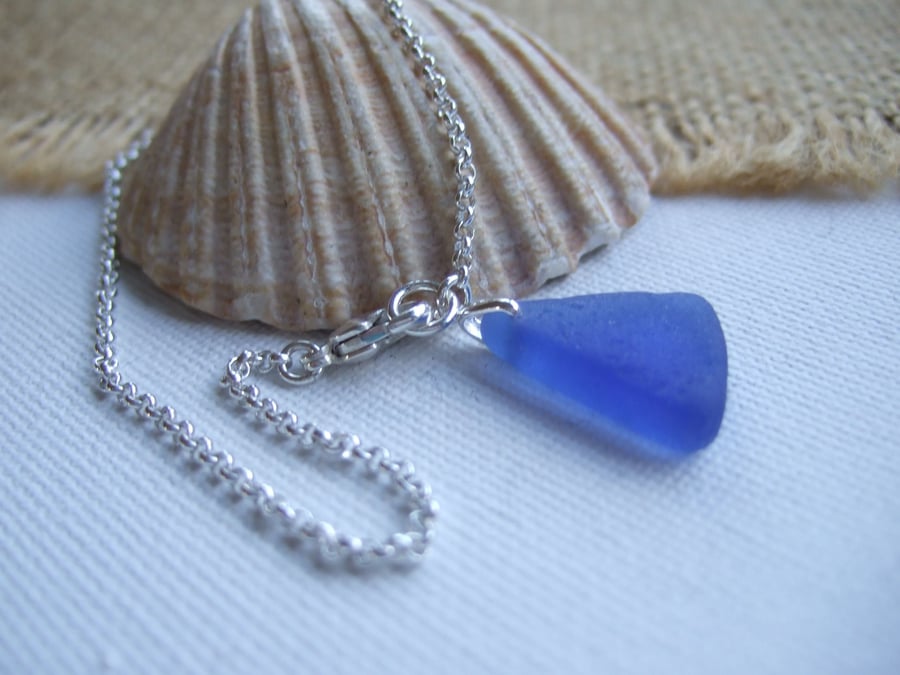 Blue Sea Glass Bracelet Sterling Silver 8.5", Scottish Beach Glass Bracelet