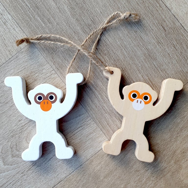 Pair of Monkey Ornaments - Upcycled from Toys