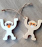 Pair of Monkey Ornaments - Upcycled from Toys