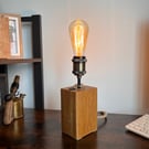 Handmade Solid Oak Block Lamp with Edison Bulb