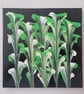 (7) Abstract Acrylic Art, White and Green Blooms on Canvas - Image 1