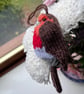 Robin redbreast bird tree decoration hand knit by me 