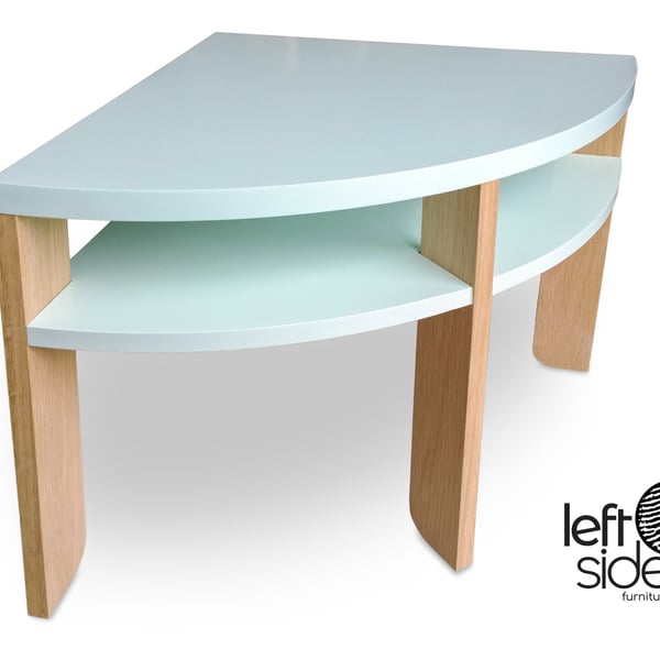 Corner Side Table, Low Table With Shelf, Bedside Table Oak Night Stand.