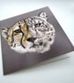 Cheetah and Snow Leopard Greeting Card – Blank Inside Big Cat Art - Image 2