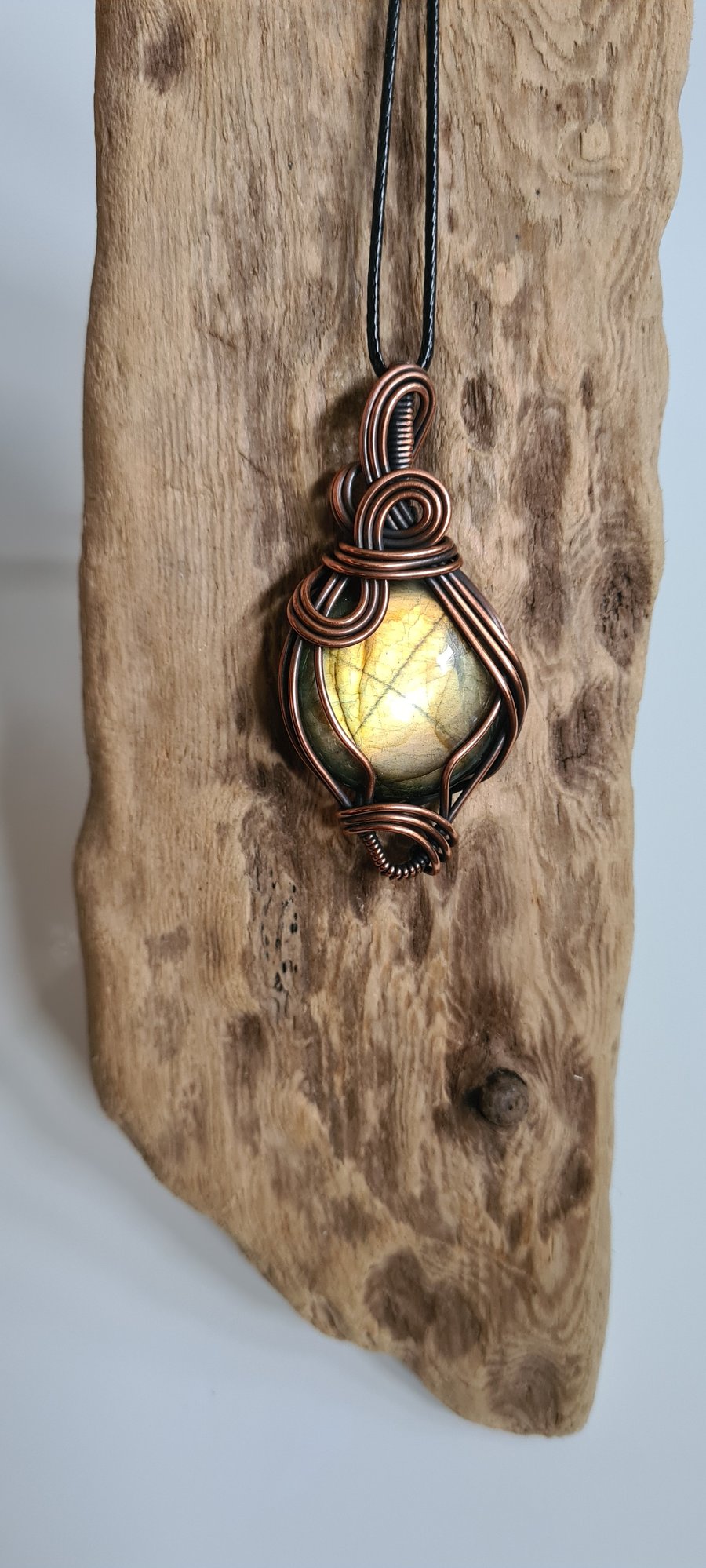 Natural Yellow Labradorite & Copper Necklace Pendant Gift Crystal Jewellery 