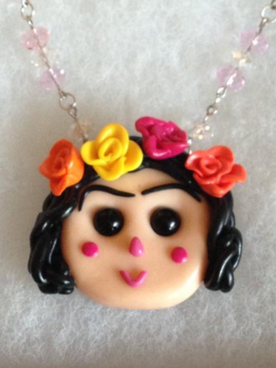 Frida Kahlo Ooak Necklace polymer clay pendant handmade necklace